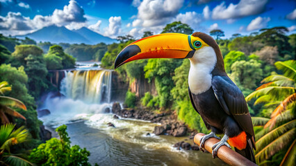 Obraz premium Exotic toucan bird in natural setting in Foz do Iguacu, Brazil