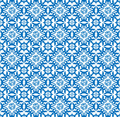 Geometric Moroccan Seamless Pattern. Moroccan azulejo pattern, majolica tile,Talavera, Damask. Portuguese azulejo tile pattern floral ornament, Mediterranean ceramic, patchwork