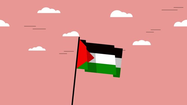 Animated illustration of the Palestine flag fluttering in the wind for national pride
