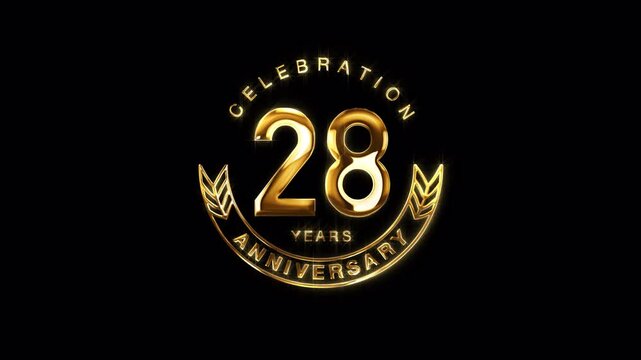 28th Golden Anniversary Celebration. Happy 28 Years Anniversary Animation in Gold Color on the Transparent Background, Alpha Channel. Great for greetings, celebrations, events, and gifts.