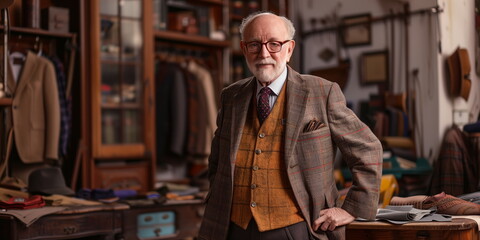Fototapeta premium Decades of history in the mens clothing and textile business.Experienced tailor and merchant. 