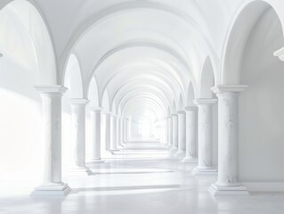 Fototapeta premium White marble arched hallway with benches