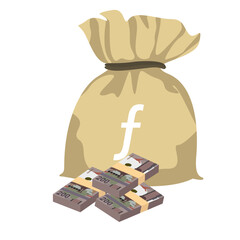 Aruban Florin Vector Illustration. Aruba, Netherlands money set bundle banknotes. Money bag 200 AWG. Flat style. Isolated on white background. Simple minimal design.