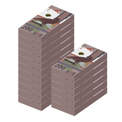 Aruban Florin Vector Illustration. Aruba, Netherlands money set bundle banknotes. Paper money 200 AWG. Flat style. Isolated on white background. Simple minimal design.