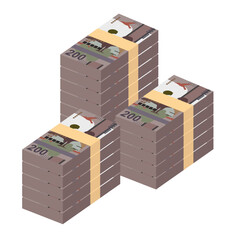 Aruban Florin Vector Illustration. Aruba, Netherlands money set bundle banknotes. Paper money 200 AWG. Flat style. Isolated on white background. Simple minimal design.