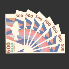 Aruban Florin Vector Illustration. Aruba, Netherlands money set bundle banknotes. Paper money 500 AWG. Flat style. Isolated on white background. Simple minimal design.