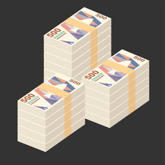 Aruban Florin Vector Illustration. Aruba, Netherlands money set bundle banknotes. Paper money 500 AWG. Flat style. Isolated on white background. Simple minimal design.