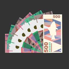 Aruban Florin Vector Illustration. Aruba, Netherlands money set bundle banknotes. Paper money 50, 100, 200, 500 AWG. Flat style. Isolated on white background. Simple minimal design.