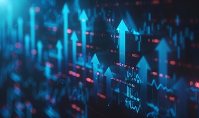 Obraz premium A stock market graph with blue arrows pointing upwards