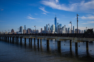 Fototapeta premium New York, United States. Panorama view of New York city skyline in Midtown Manhattan. USA, NYC, NY, Manhattan. American big city. Lower Manhattan skyline. New York from New Jersey.
