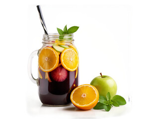 Fototapeta premium Aussie Sangria large glass jar filled with fruity mixture of red wine orange juice lemonade
