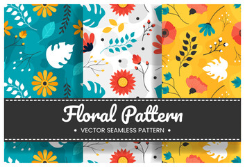 Floral Seamless Pattern Design Illustration with Blooming Branches and Leaf Flower in Hand-Drawn Cartoon Style Template