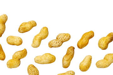 Roasted peanuts in shell on white background.