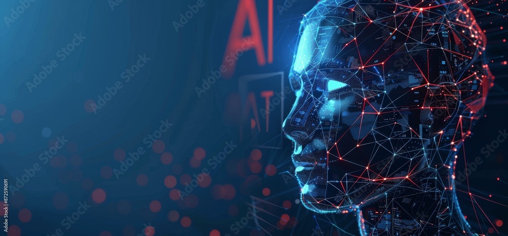 Poster digital portrait of artificial intelligence with network connections