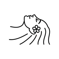 Fototapeta premium Woman profile line icon. Aesthetic cosmetology, beauty care and spa concept. Happy satisfied young woman lies on back. Anti age skin care. For dermatology, massage suites, aesthetic surgery