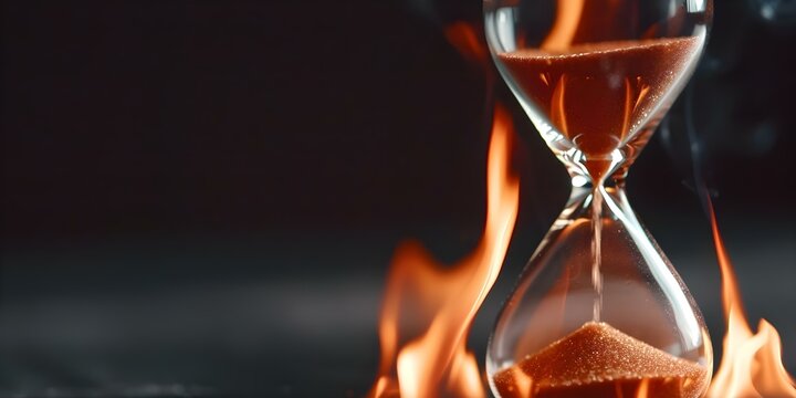 Hourglass ablaze representing the urgency of time slipping away, stress, and deadlines. Concept Stress, Time Management, Urgency, Deadlines, Hourglass