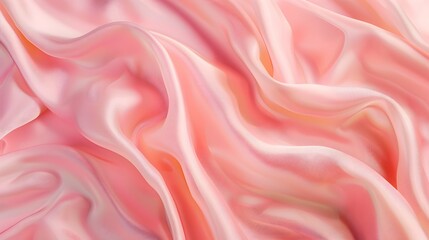 Fototapeta premium Pink peach material texture background, abstract soft smooth fabric. Wavy lines pattern of textile or color paint. Concept of art, pastel design, illustration, beauty, fashion