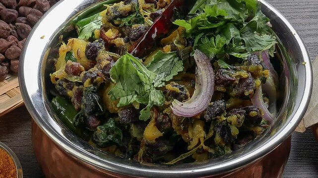 Bengali style black chickpeas chana sola lentil dal peas curry bhuna recipe onion garlic dry chili bay leaf cinnamon fumaric power cumin seeds salt