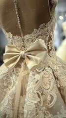 Elegant Lace Wedding Dress with Open Back and Bow Detail