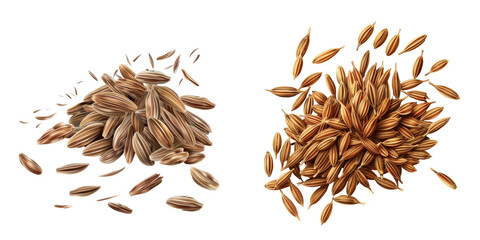 Close-up of two piles of different oat grains isolated on white background. High-quality image for agriculture and food industry use. transparent background
