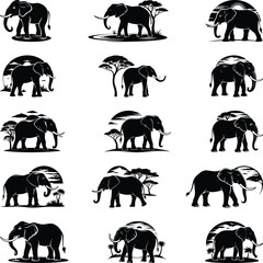 Elephant Silhouettes High Quality Nature Inspired Collection 001