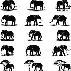 Elephant Silhouettes High Quality Nature Inspired Collection 004