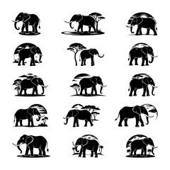 Elephant Silhouettes High Quality Nature Inspired Collection 001