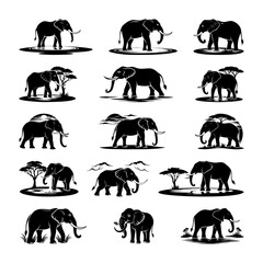 Elephant Silhouettes High Quality Nature Inspired Collection 002