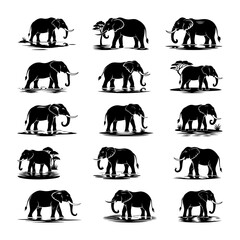 Elephant Silhouettes High Quality Nature Inspired Collection 003