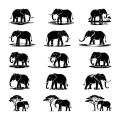 Elephant Silhouettes High Quality Nature Inspired Collection 004