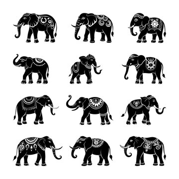 Elephant Silhouettes High Quality Ornament Inspired Collection 003