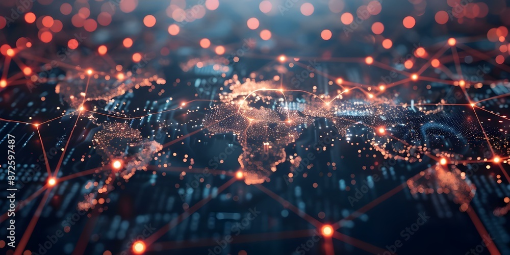 Aufkleber illuminated nodes and connecting lines representing global network connectivity. concept technology,