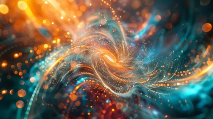 Abstract Swirling Lights - Digital Art - Gold, Blue, Bokeh Background