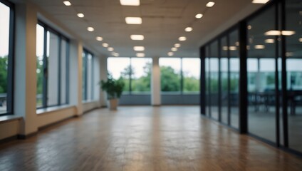 Blurred empty open space office. Abstract light bokeh at office interior background for design