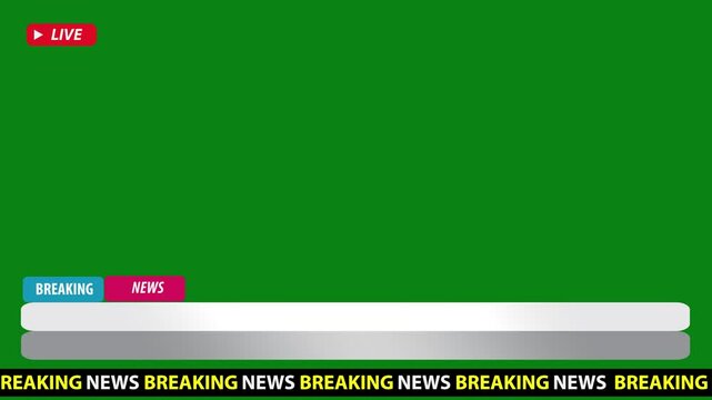 Lower third green screen template. Blank breaking news update. Headline .Chroma key breaking headline.