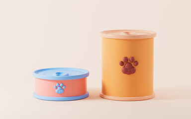 Cartoon canned pet food, pet food, pet wet food, 3d rendering.