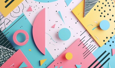 Obraz premium Abstract Geometric Background in Style with Colorful Shapes and Copy Space, Featuring Irregular Arrangement and Curves, Ideal for Seasonal Marketing and Discounts, AI-Generated, High-Resolutio