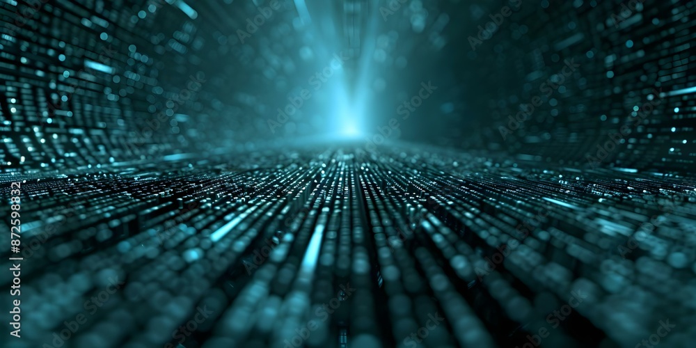 Aufkleber adaptability and fluidity of cyber systems shifting digital shapes in abstract environments. concept