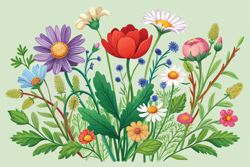 set of wild flowers vector illustration