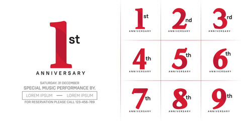 anniversary logotype set vector, red color for special day celebration