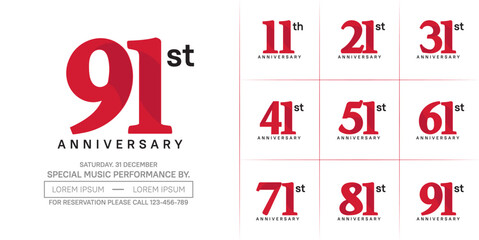 anniversary logotype set vector, red color for special day celebration