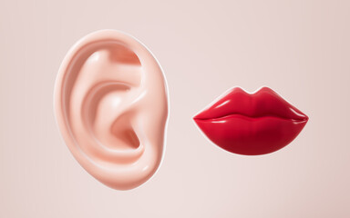 Human ear and mouth, 3d rendering.