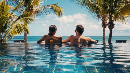 Couple Relaxing by the Pool with Ocean View