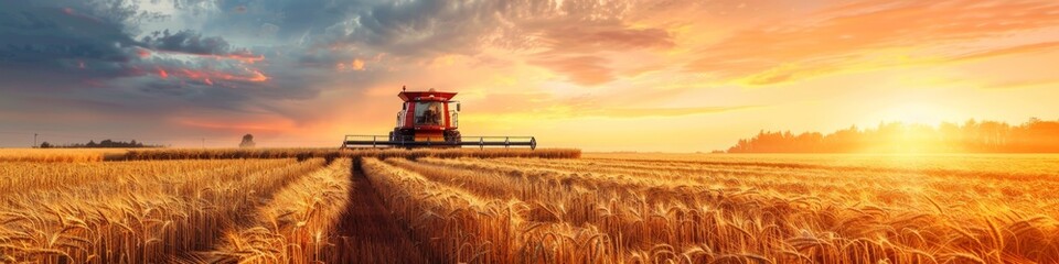 Fototapeta premium Autumn Harvest Scene with Agricultural Technology and Labor Day Celebration, Featuring Farmers Working Outdoors with Rice and Wheat, Highlighting Increased Grain Production and Healthy Eating, AI-Gene