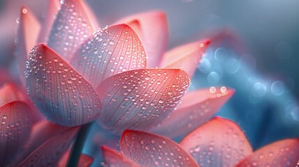 Minimalist X-ray close-up of a translucent view of lotus petals, soft gradient background, gentle dew drops, enhancing natural beauty, macro photography.