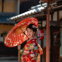 Japanese culture with kimono traditional dress 
