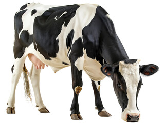 Grazing cow eating grass isolated on white or transparent background, png clipart, design element....