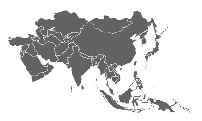 Obraz premium Map of Asia isolated on white background. for website layouts, background, education, precise, customizable, Travel worldwide, map silhouette backdrop, earth geography, political, reports.