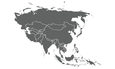 Map of Asia isolated on white background. for website layouts, background, education, precise, customizable, Travel worldwide, map silhouette backdrop, earth geography, political, reports.