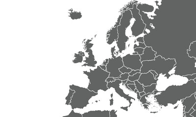 Naklejka premium Map of Europe isolated on white background. for website layouts, background, education, precise, customizable, Travel worldwide, map silhouette backdrop, earth geography, political, reports.